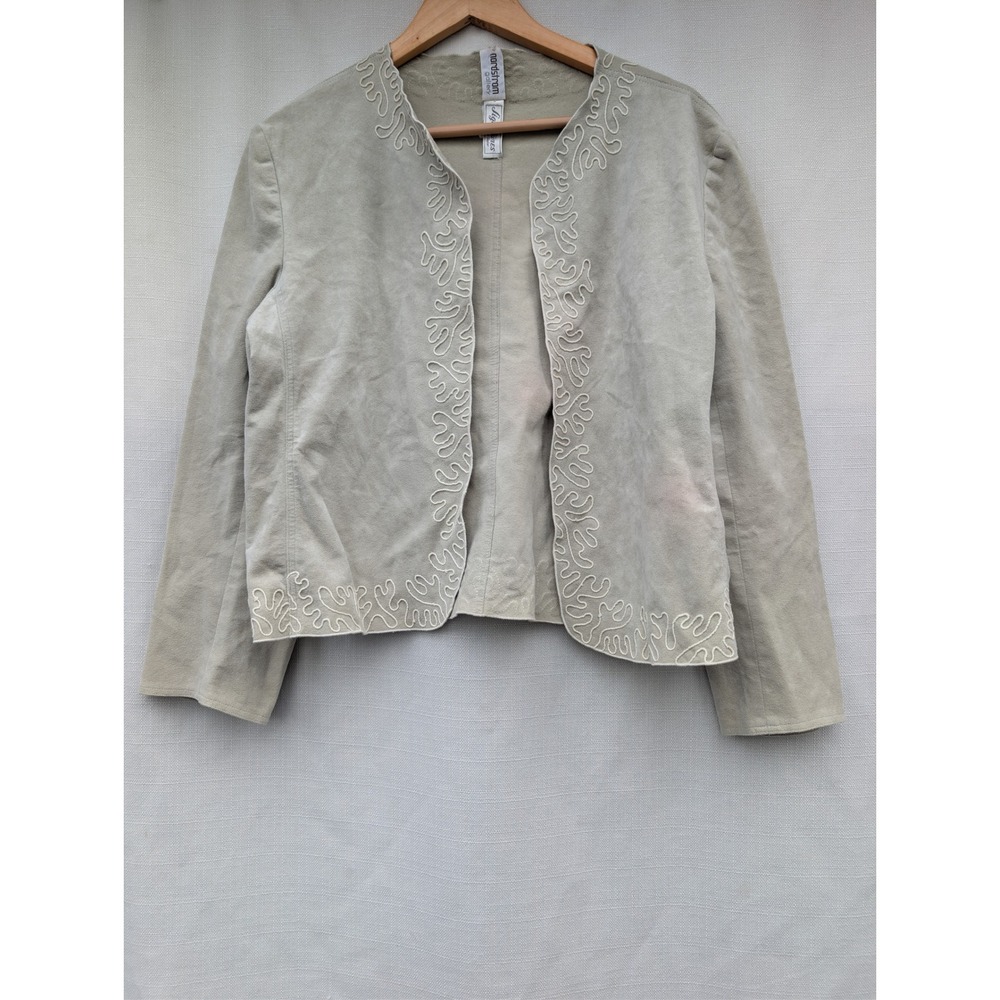 Nordstrom Gallery Signatures Ultrasuede Embroidered Jacket Beige Vintage Size 12